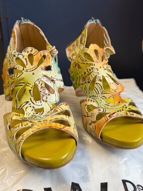 Floral Laser-Cut Yellow Women's Heeled Sandals
